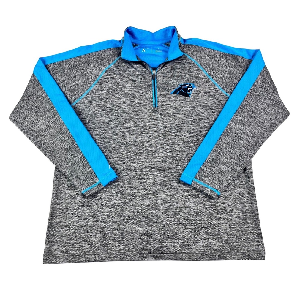 Antigua Carolina Panthers Mens Large Quarter Zip Pullover Grey Blue NFL - Picture 1 of 9